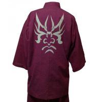 Premium Tsumugi Weave Samue - Kumadori - Burgundy - Size M