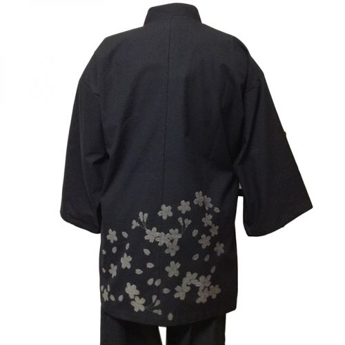 High-quality Tsumugi-woven Samue, Sakura, Black, M