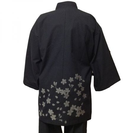 High-quality Tsumugi-woven Samue, Sakura, Black, M
