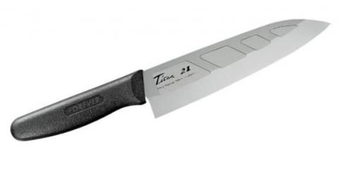 FOREVER Silver Titanium Hybrid Knife Santoku Dimple 180mm GHT-18D