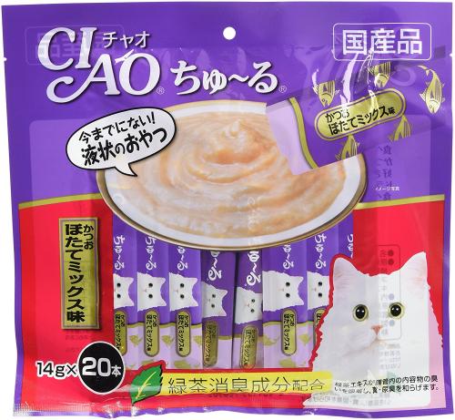INABA CIAO CIAO 啾嚕 貓咪肉泥 鰹魚幹貝綜合口味 14g×20條