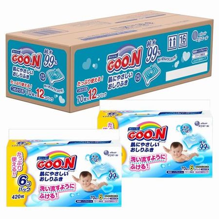 Goo.N 溫和親膚嬰兒濕紙巾 補充包 840張（70張×12包）【箱裝販售】