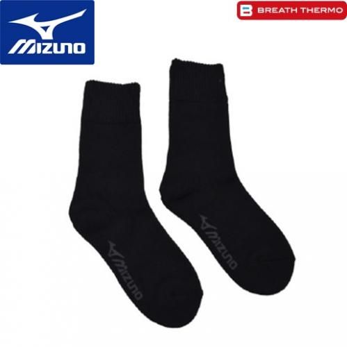 MIZUNO ブレスサーモ あったかソックス ミドルタイプ レギュラー丈 ブラック 22-24CM