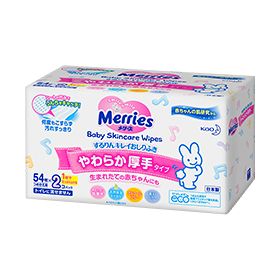 Merry's Sururin Kirei Wet Wipes, Soft and Thick Type [Refill] 54 Wipes x 2 Packs