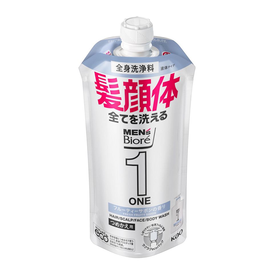 花王 Men's Biore/蜜妮男士 花王 MEN'S Biore ONE AIO沐浴乳 水果皂 補充包 340ml