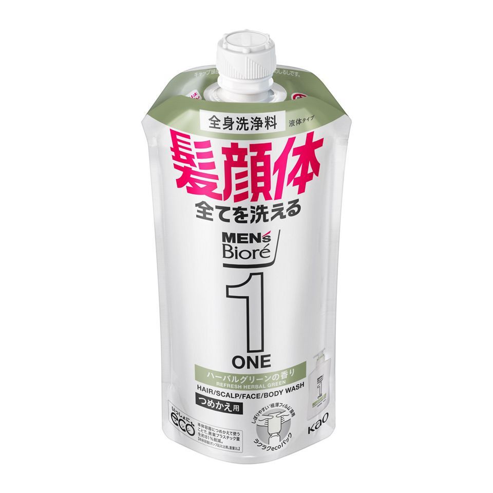 花王 MEN'S Biore ONE AIO沐浴乳 清新草本 補充包 340ml