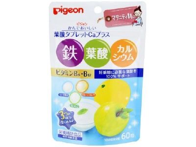 Pigeon Chewable Folic Acid Tablets, Calcium Plus, 60 tablets (Green Apple, Grapefruit, Yogurt)