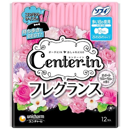 尤妮佳center-in棉柔量多夜用卫生巾带翅膀 S尺寸量大夜间用 (12片装)