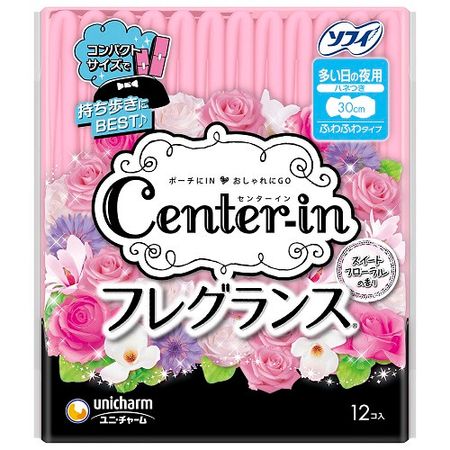尤妮佳center-in棉柔量多夜用卫生巾带翅膀 S尺寸量大夜间用 (12片装)