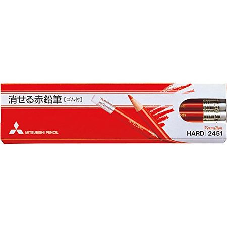三菱铅笔彩色铅笔可擦红色铅笔 12 支装 K2451