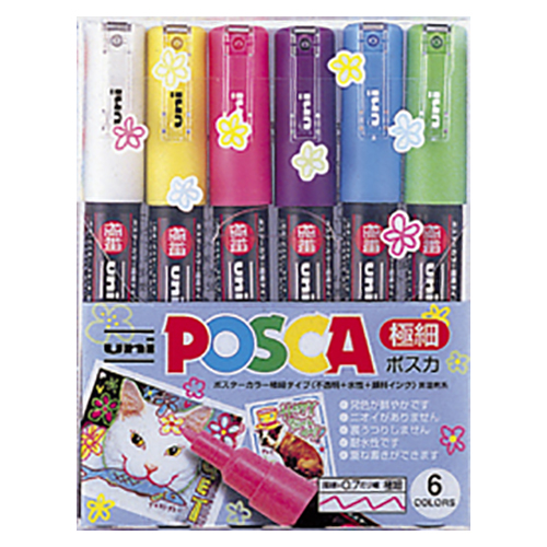 MitsubishiPencil uni 三菱鉛筆水性筆的Uni Posuka超細PC1M 6顏色設置