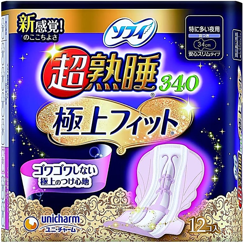 unicharm 蘇菲 超熟睡極致貼合纖薄型340 夜用衛生棉 12片
