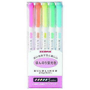 Zebra Mildliner Highlighters - Fluorescent Colors (WKT7-5C)