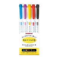 Zebra Mildliner Highlighters, Soothing Mild Colors, 5-Color Set (WKT7-5C-RC)