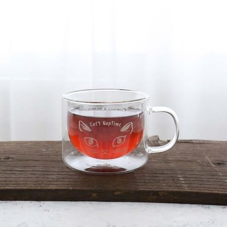 下午茶 LIVING 猫咪午睡时间/耐热壁挂杯/透明