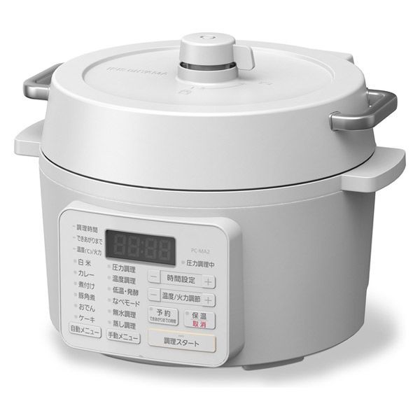 Iris Ohyama Electric Pressure Pot 2.2L 2WAY Type Grill Pot 6 Types  Automatic Menu 65 Menu Listing PC-MA2-W White ｜ DOKODEMO