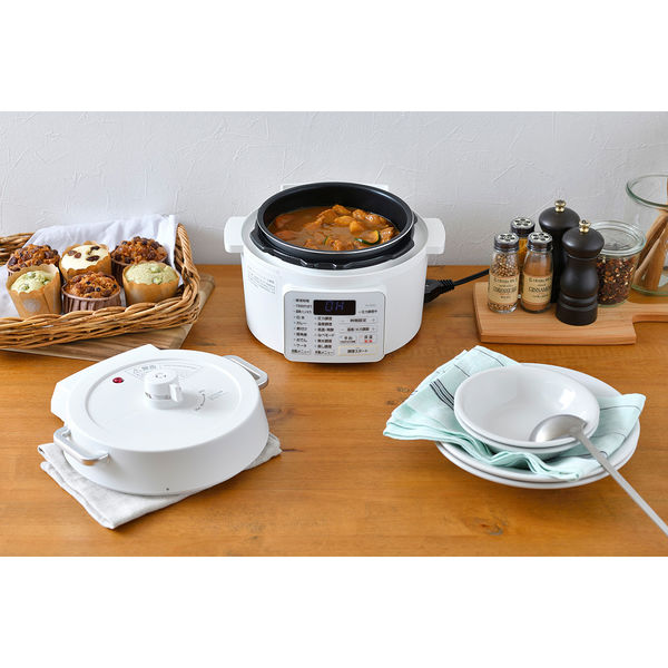 Iris Ohyama Electric Pressure Pot 2.2L 2WAY Type Grill Pot 6 Types  Automatic Menu 65 Menu Listing PC-MA2-W White