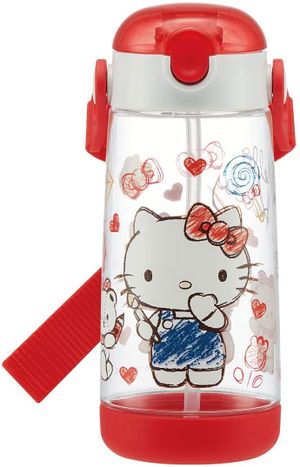 Skater 儿童水瓶透明瓶带吸管 Hello Kitty Sketch Sanrio PDSH5 480ml 日本限定
