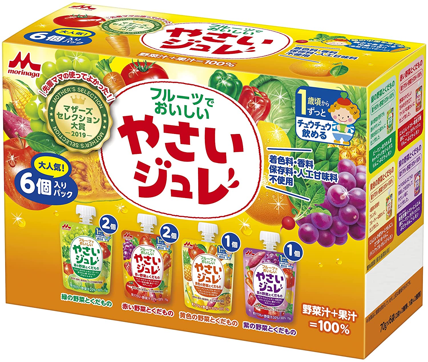 Morinaga Fruit & Vegetable Jelly, 70 g × 6-Pack [From around 1