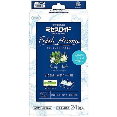 Mrs. Lloyd Fresh Aroma Style Insect Repellent for Drawers and Wardrobe Cases, 1 Year, Airy Herb, 24 Pieces