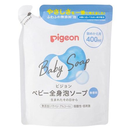 Pigeon 婴儿沐浴泡沫香皂，无香型，补充装