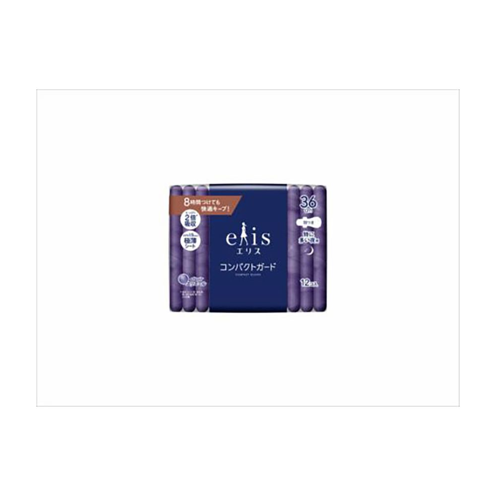 Daio Paper elis Compact Guard Overnight Pads for Very Heavy Flow with Wings, 36 cm (12 Pads)