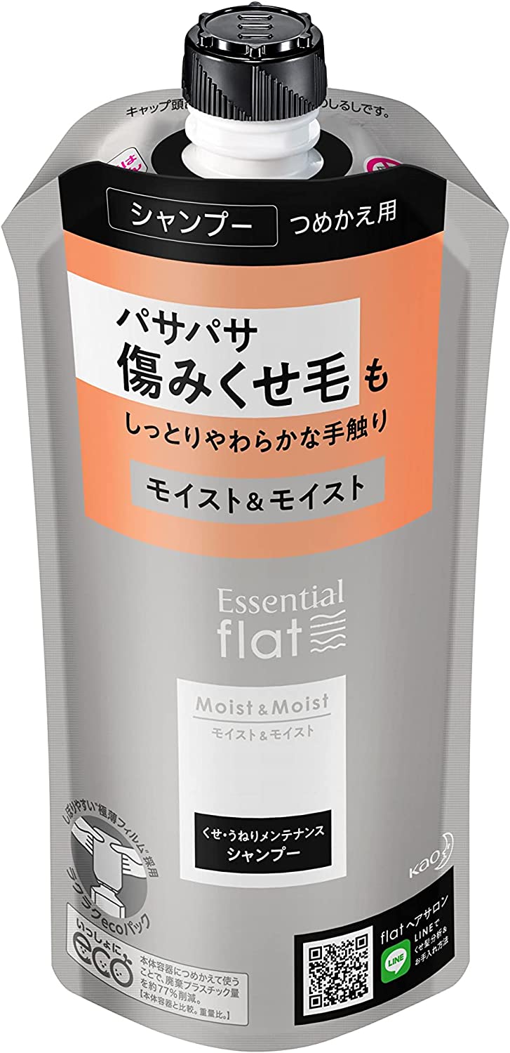 花王 Essential KAO ESSECTERF FLAT潮濕和潮濕的洗髮水重新填充340毫升