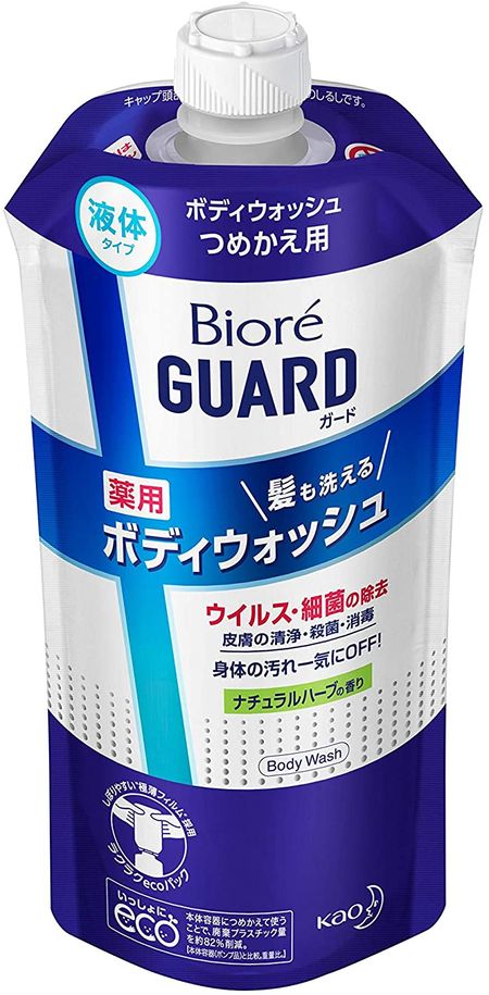 카오 비오레U 비오레가드 머리도 감을 수 있는 약용 바디워시 내추럴 허브향 리필용 340ml
