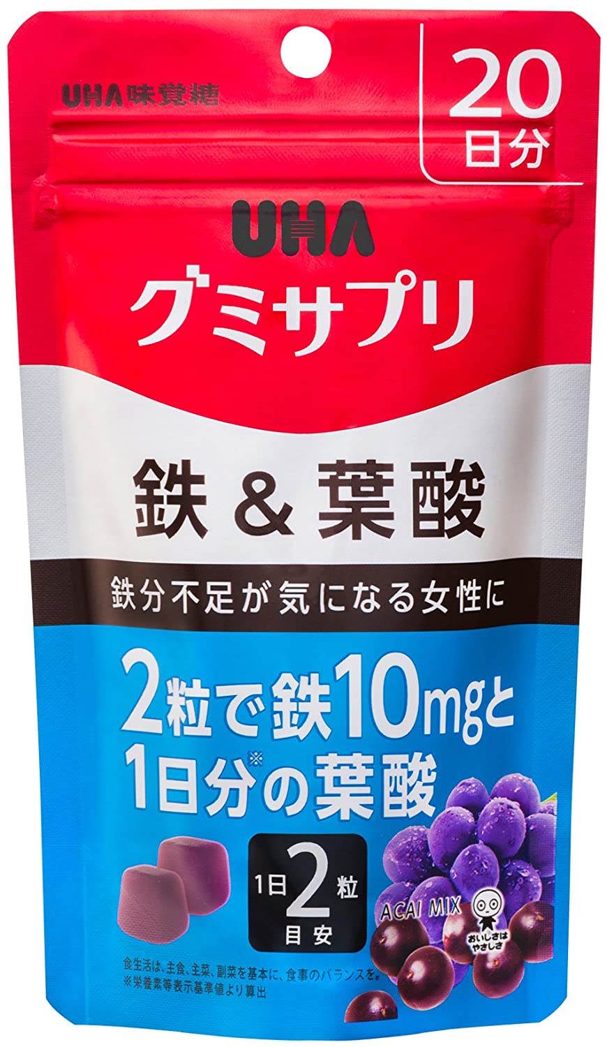 UHA UHA味覚糖 鐵＆葉酸營養軟糖20天份 20粒裝 綜合巴西莓口味