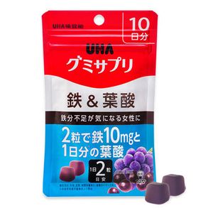 UHA 맛 설탕 구미 보충제 철 및 엽산 10 일 20 정제 Acai Mix 풍미