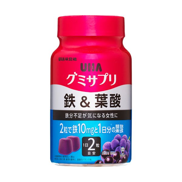 UHA UHA味覚糖 鐵＆葉酸營養軟糖30天份 60粒裝 綜合巴西莓口味