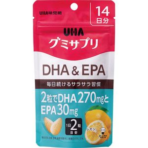 UHA flavored sugar gummy supplement DHA & EPA 14 days 28 tablets lemon flavor