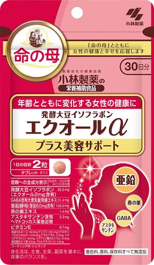 Kobayashi Pharmaceutical Nutritional Food Equol α Plus Beauty Support Zinc Swallow Nest Extract Astaxanthin 60 tablets for 60 tablets