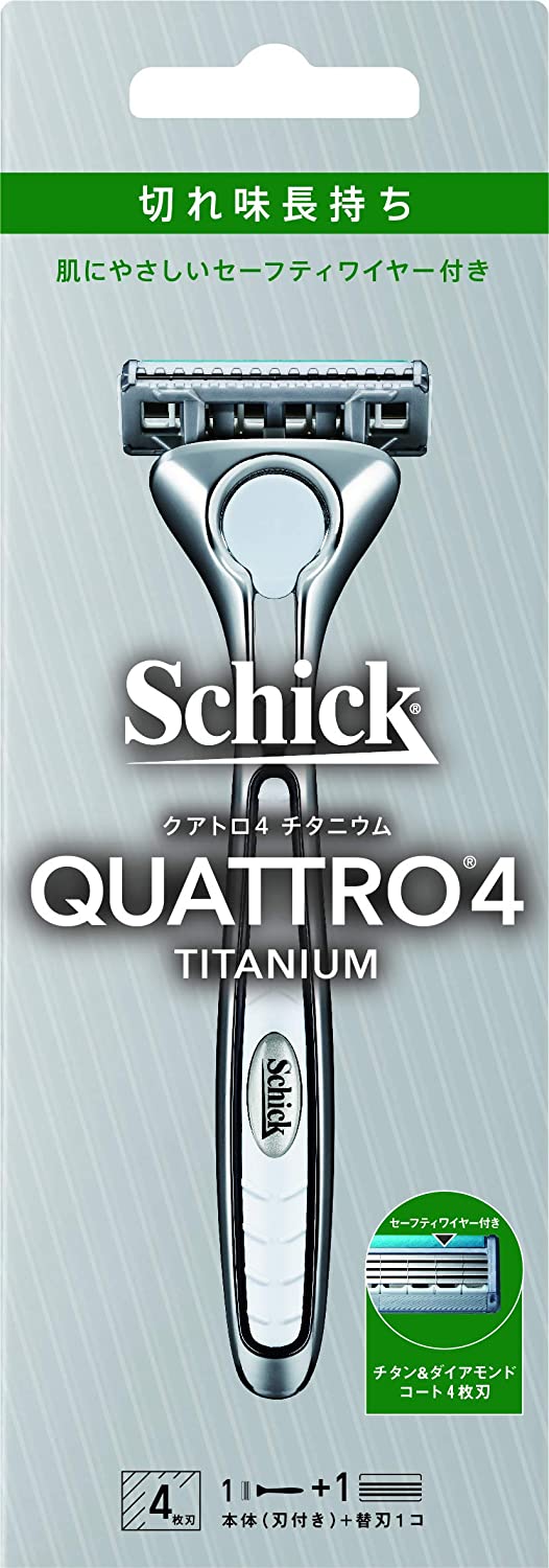 Schick 舒適牌 Schick Schick Schick Quattro4 鈦金屬刮鬍刀 (附刀片) + 替換刀片1個 4層刀片 剃鬚刀 德國製替換刀片 附安全線