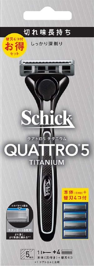 シック Schick クアトロ5 チタニウム コンボパック (ホルダー (刃付き) + 替刃4コ) 5枚刃 カミソリ 髭剃り ドイツ製替刃