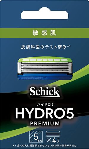 Hydro Schick (Chic) Hydro 5 프리미엄 민감한 피부 교체 (4 개) Skingard 5 Blade Blue