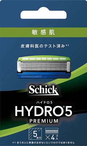 Hydro Schick Hydro 5 Premium Sensitive Skin Replacement Blades (4 pieces) with Skin Guard 5 Blades Blue