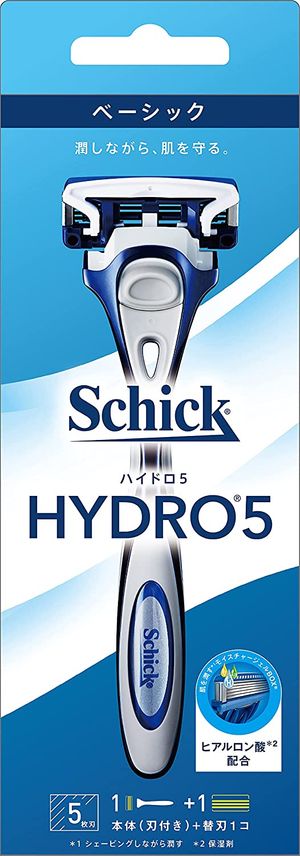 Hydro Schick（Chic）Hydro 5基本支架（帶有刀片+1個替換刀片），帶有皮膚防護5葉片藍色