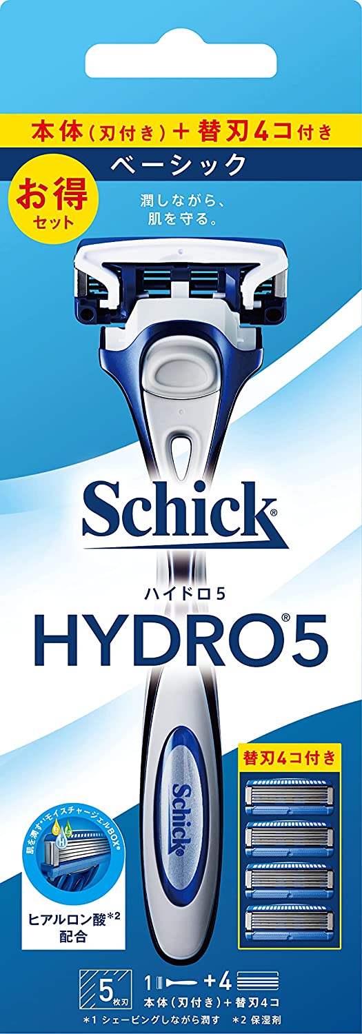 Schick 舒適牌 Schick Hydro Schick（Chic）Hydro 5 Basic Combo Pack（持有者（帶刀片）+4替換刀片）帶有皮膚防護5葉片藍色