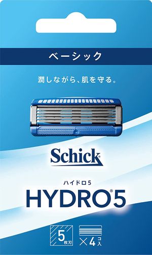 Hydro Schick Hydro5 Basic Replacement Blades (4 pieces) with Skin Guard, 5 Blades, Blue