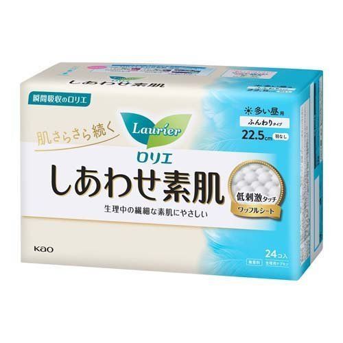 Kao Laurier Happy Skin Sanitary Pads, Heavy Daytime, No Wings, 22.5 cm, 24 Count
