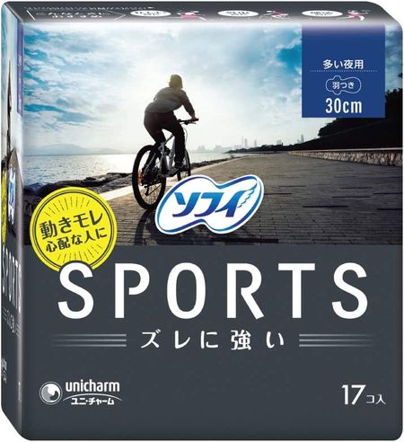 ユニ・チャーム ソフィ スポーツ(SPORTS)ナプキン ズレに強い 多い夜用 羽つき 30cm 17枚