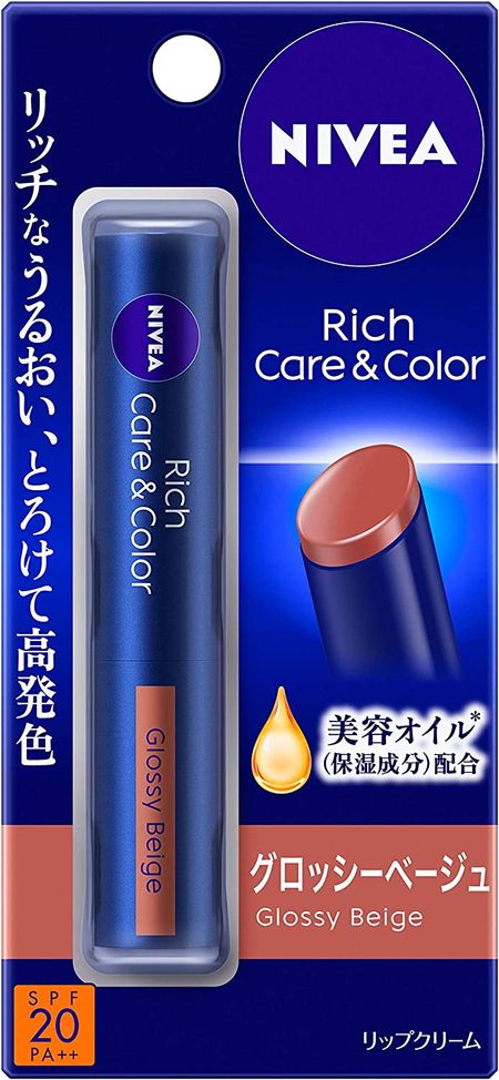 Kao Nivea Rich Care & Color Lip Glossy Beige Lip Balm Fragrance-free 2g