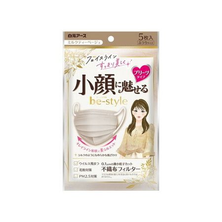 비스타일 소얼굴로 보이는 플리츠 타입 밀크티 베이지 일반 사이즈 5매입