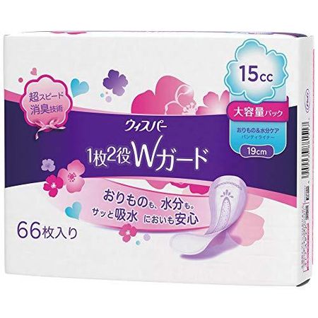 P&G Japan Whisper 2 in 1 Double Guard Panty Liner for Vaginal Discharge and Moisture Care 19cm 15cc 66 Pieces