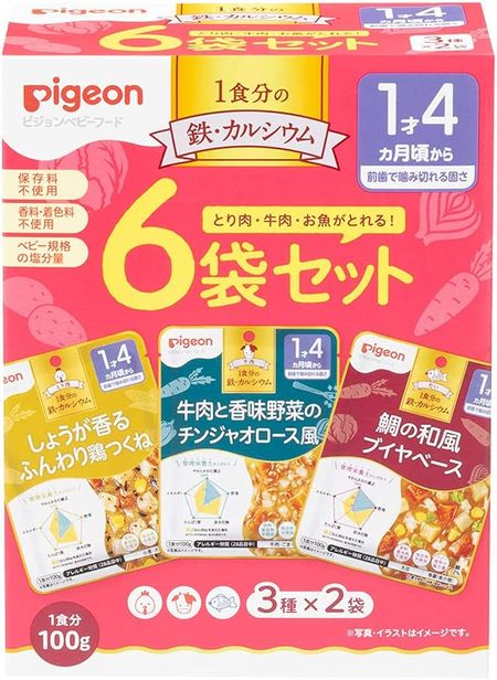 Pigeon 贝亲 食品教育食谱 铁钙 100g x 6袋套装 [1岁4个月起] 婴儿辅食 1件