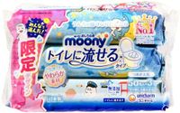 Unicharm Moony 湿巾，可冲洗，替换装，50 片 x 3 包
