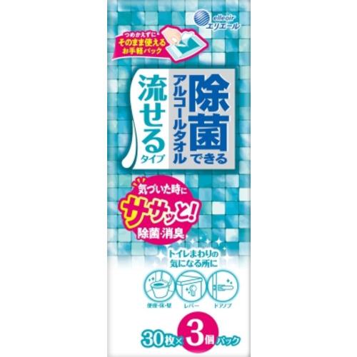 大王製紙 大王製紙 DAIO PAPER Elleair 抗菌酒精濕紙巾 可沖式 30張×3包