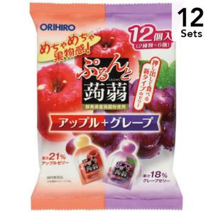 【12个装】ORIHIRO 挤压式低卡蒟蒻果冻 苹果+葡萄 12个入
