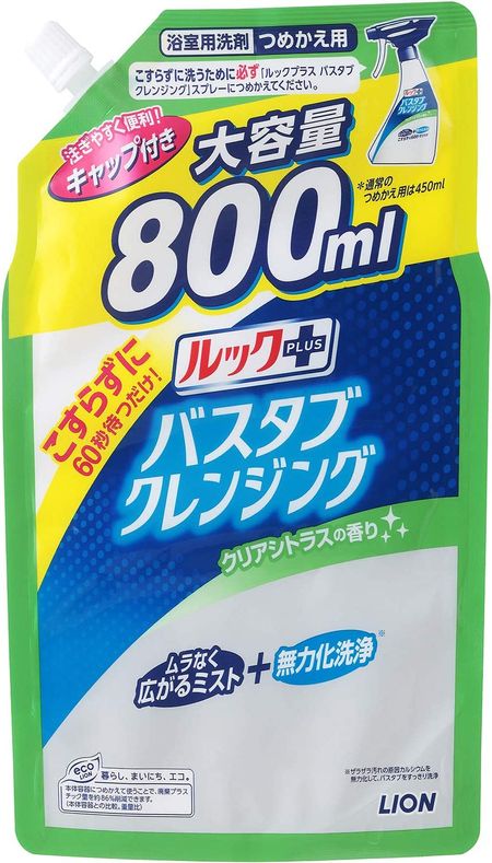 라이온 룩플러스 욕조 클렌징 욕실용 세제 클리어 시트러스 향 리필 대용량 800ml